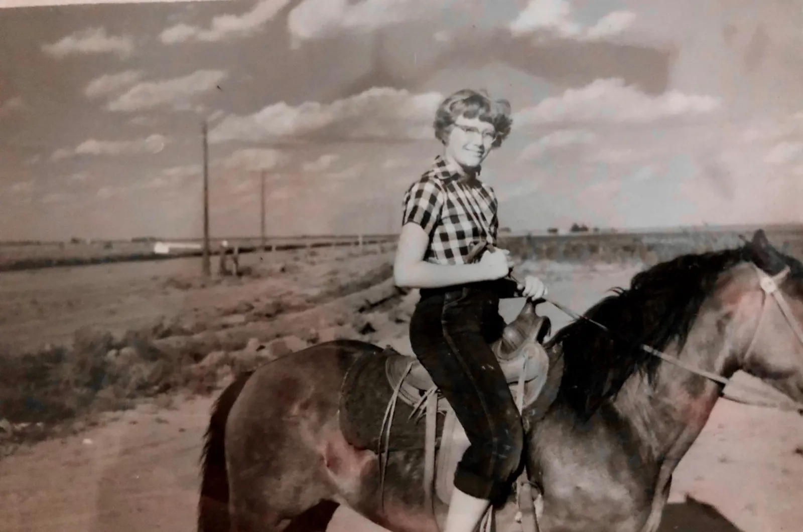 A young girl with her horse in 1955 — Lajuana Sue Williams (Dr. Sue) and Tony.