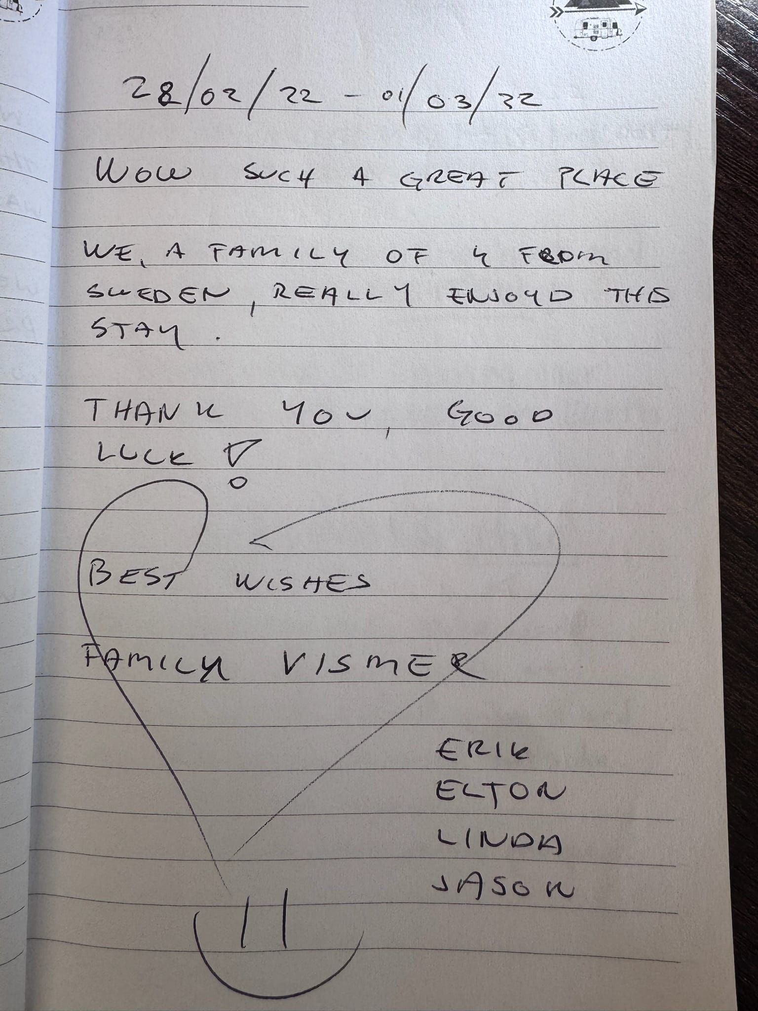 Handwritten guest book page 3564