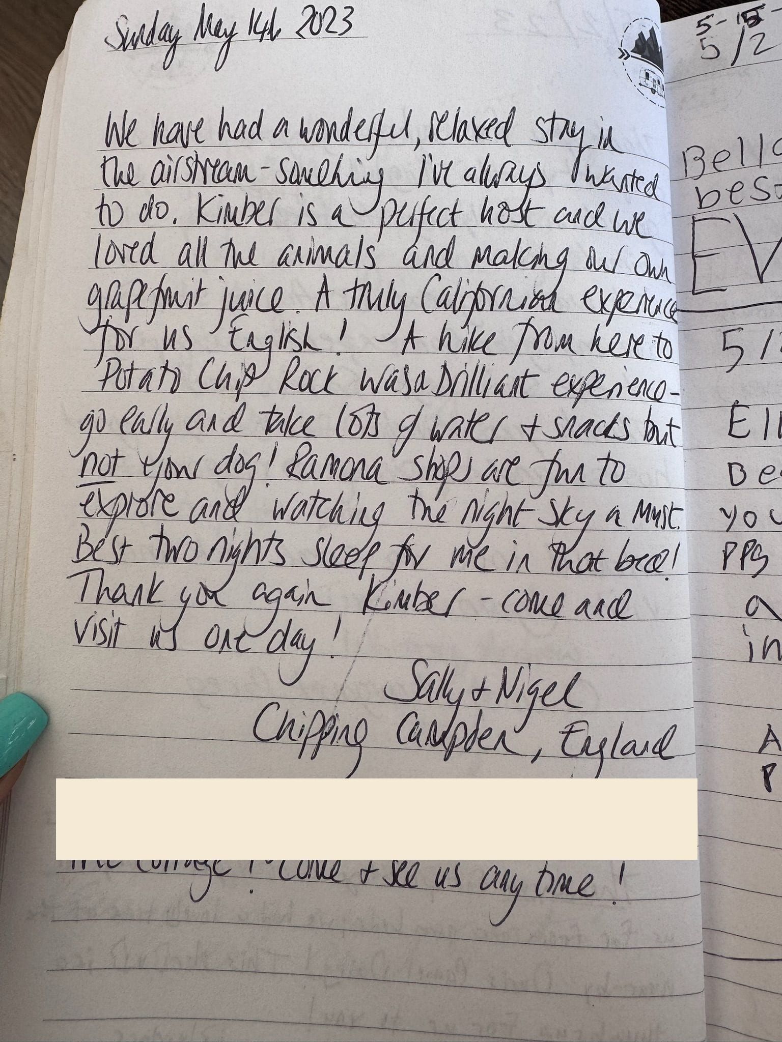 Handwritten guest book page 3594, personal contact information redacted