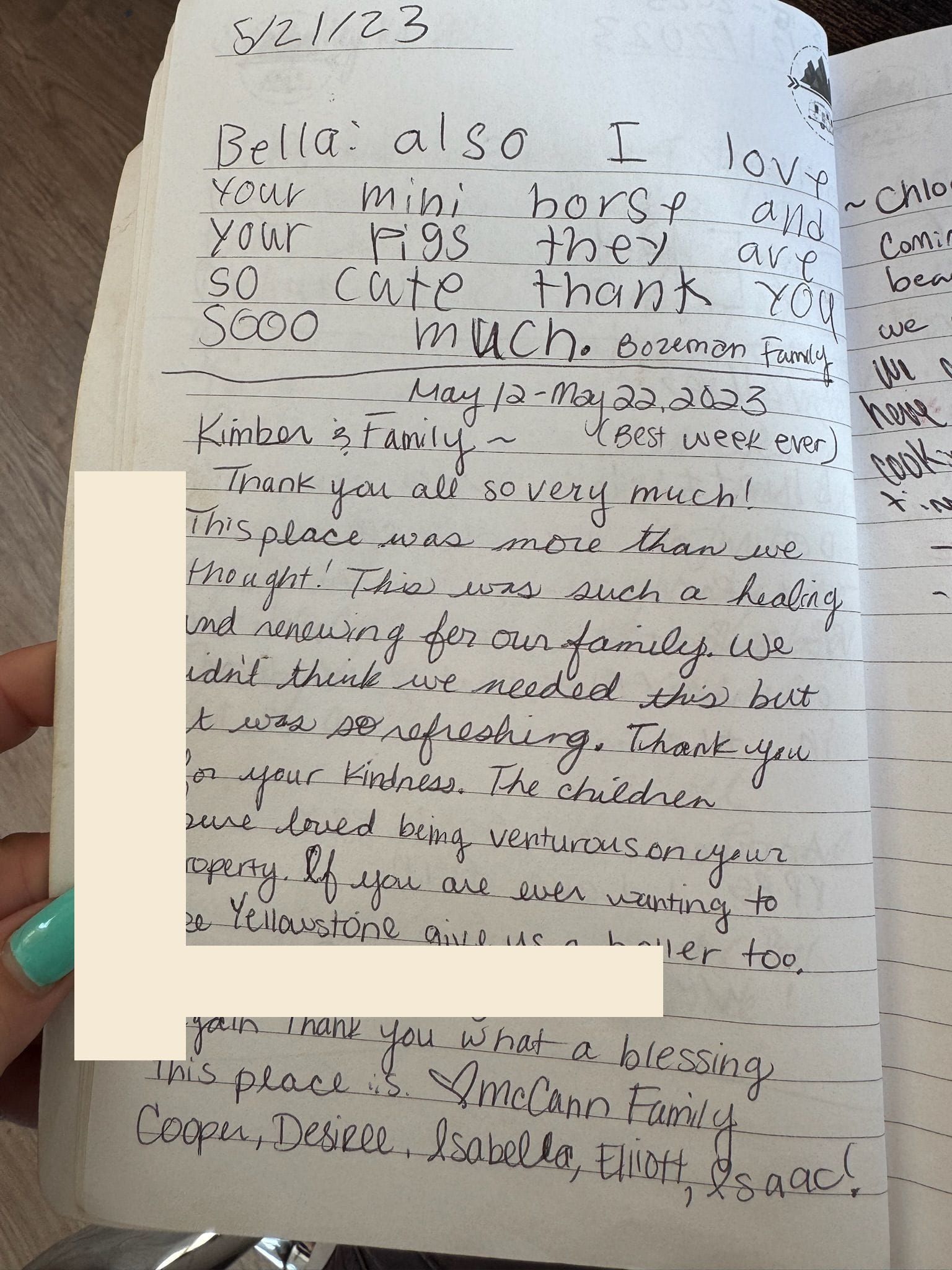 Handwritten guest book page 3596, personal contact information redacted