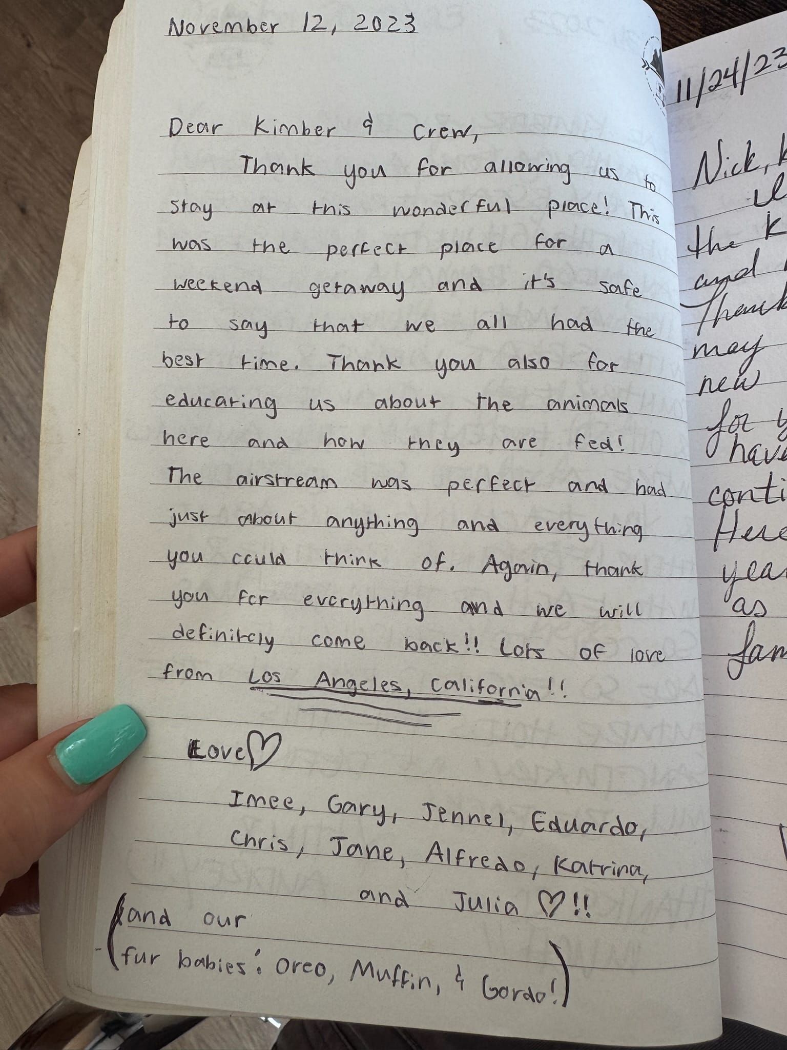 Handwritten guest book page 3607