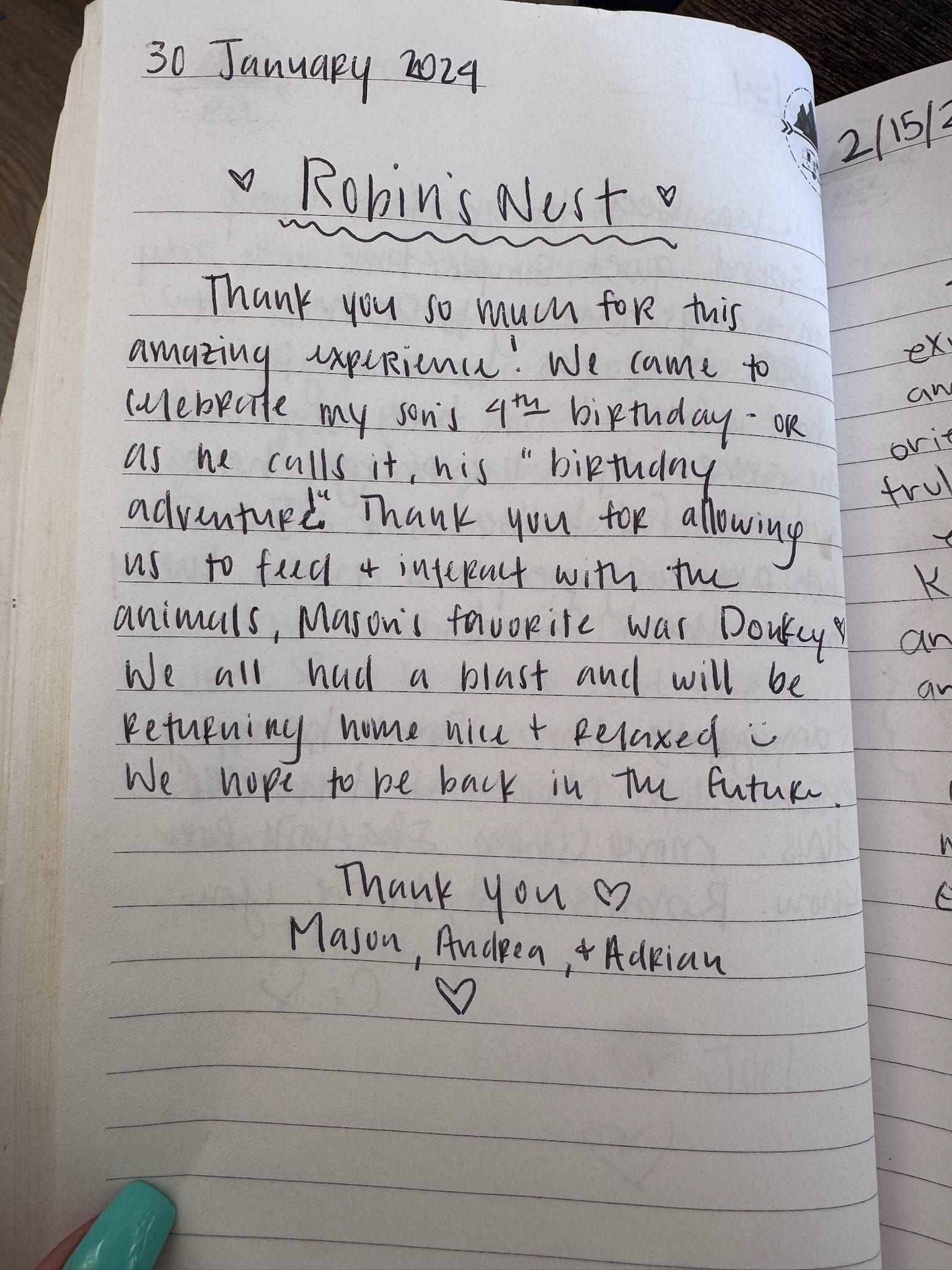 Handwritten guest book page 3612
