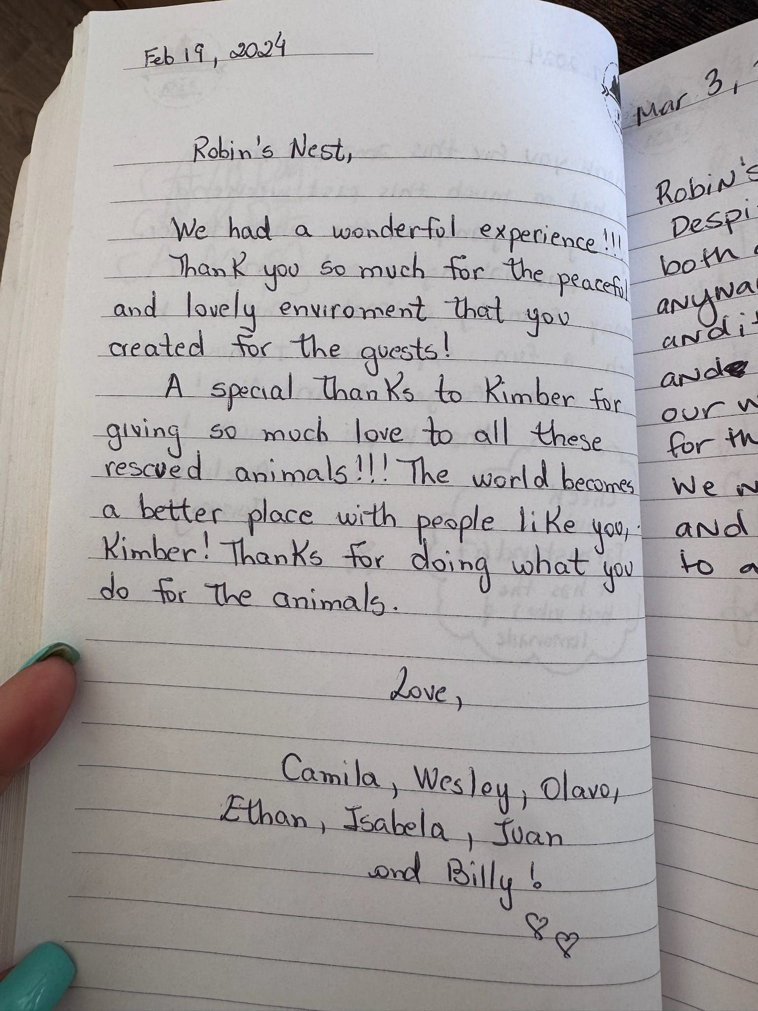 Handwritten guest book page 3615