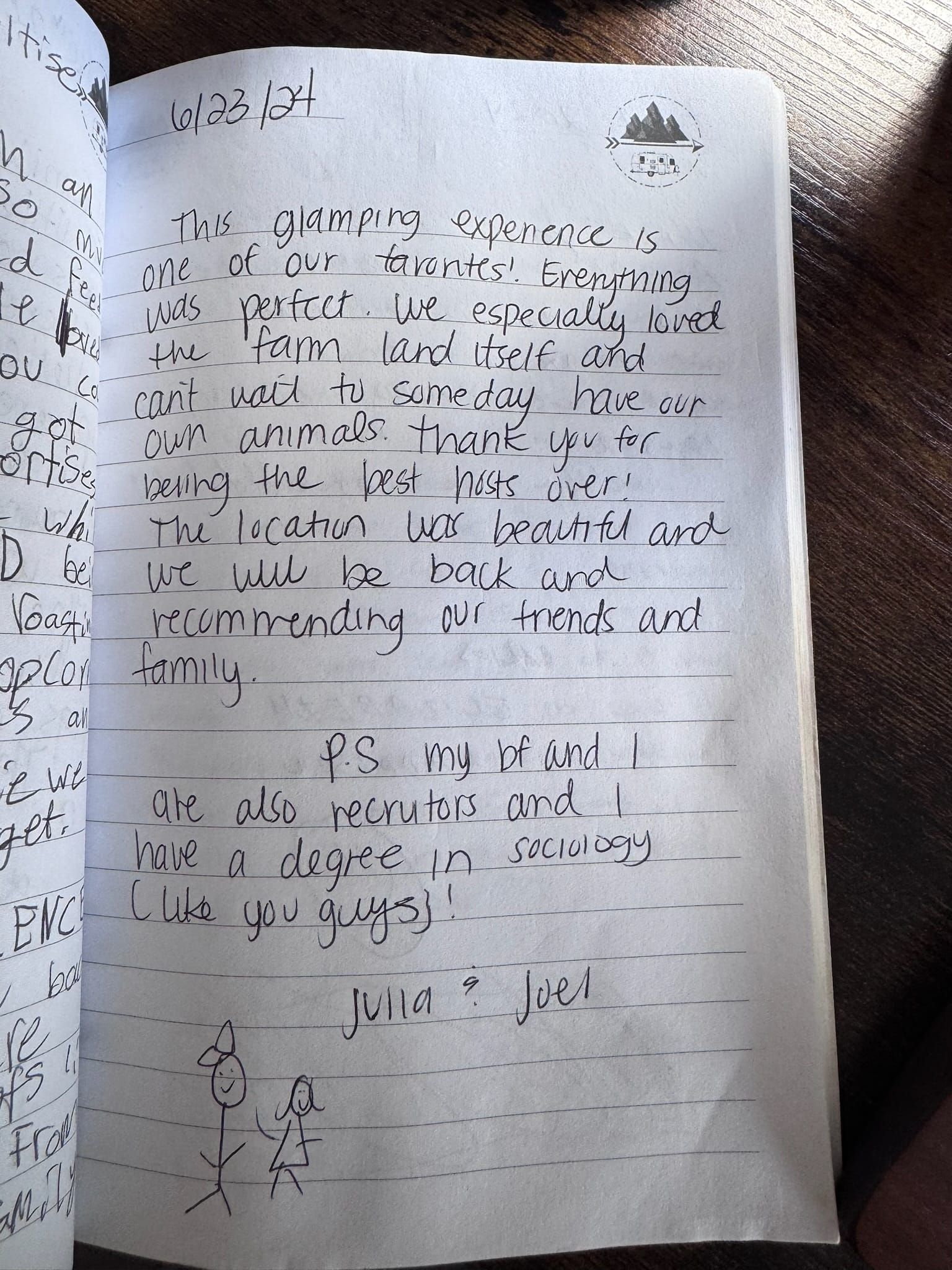 Handwritten guest book page 3625