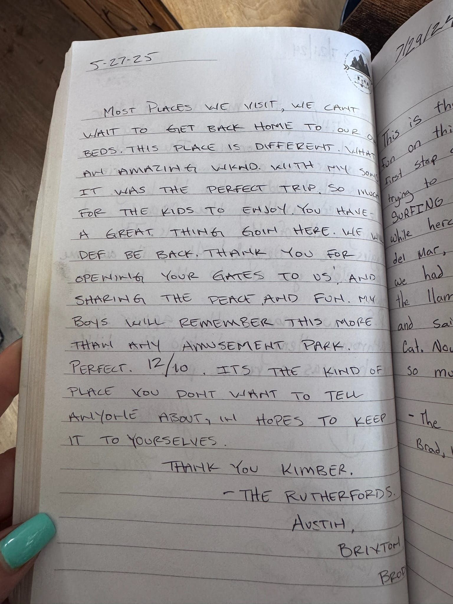Handwritten guest book page 3628
