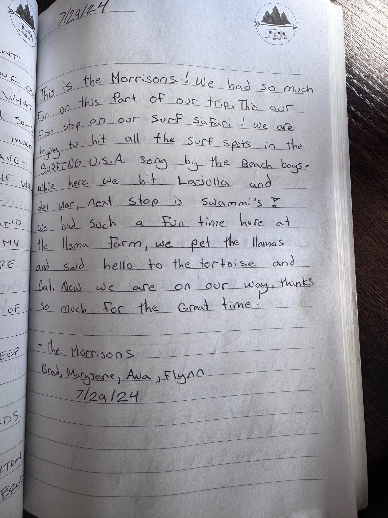 Handwritten guest book page 3629
