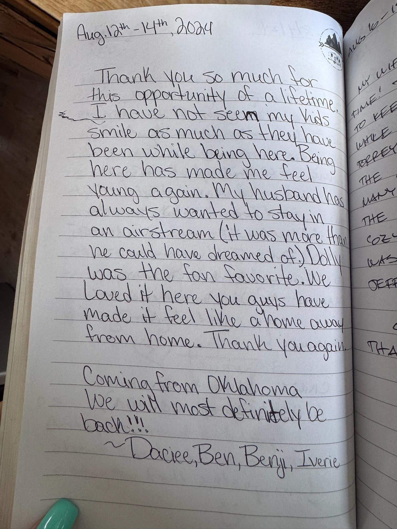 Handwritten guest book page 3630
