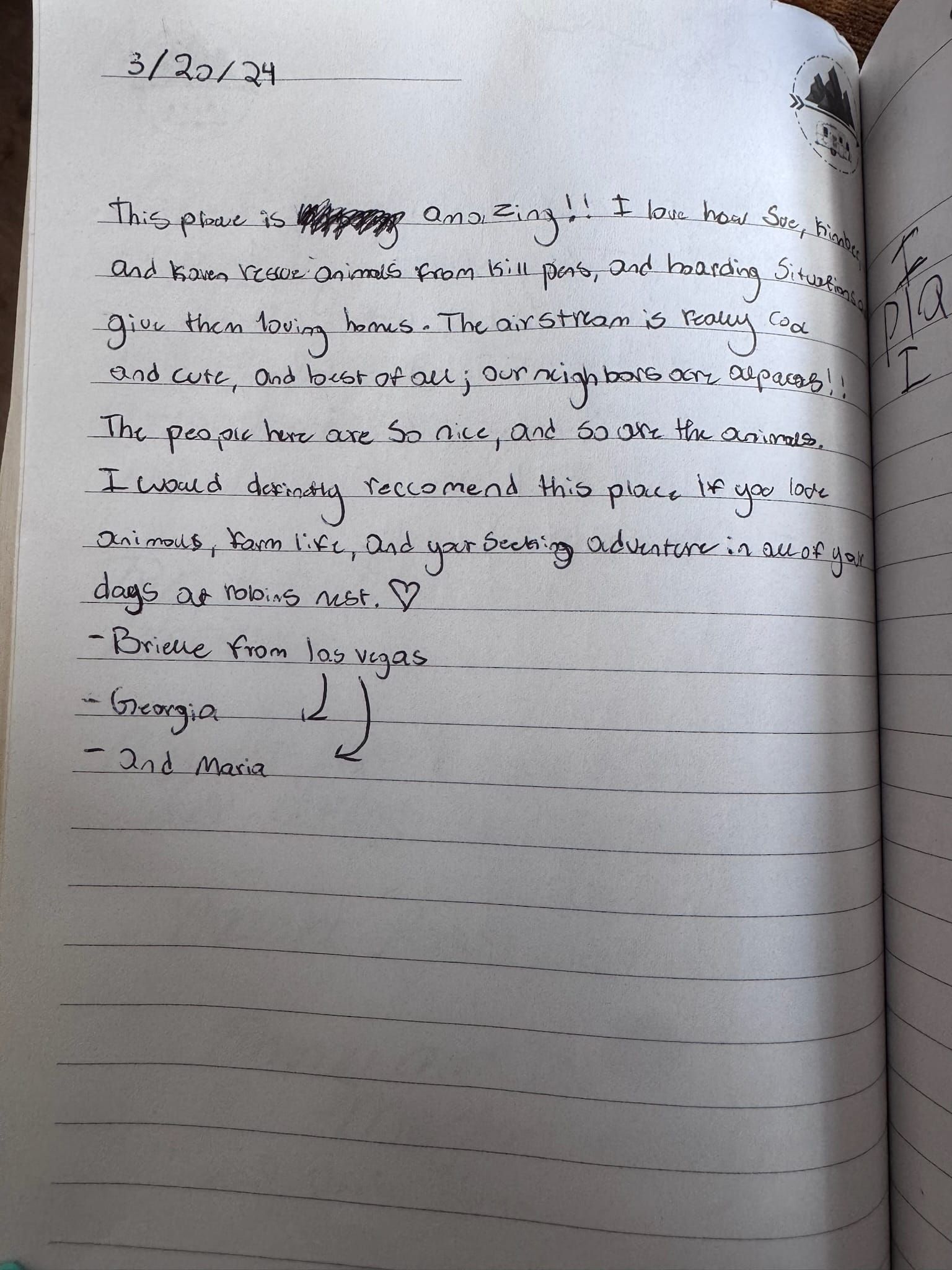Handwritten guest book page 3634