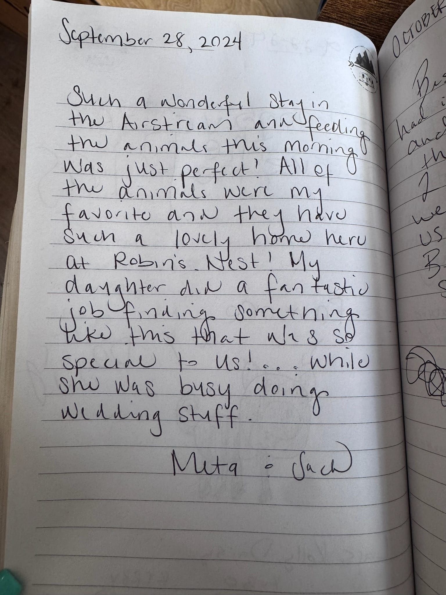 Handwritten guest book page 3636