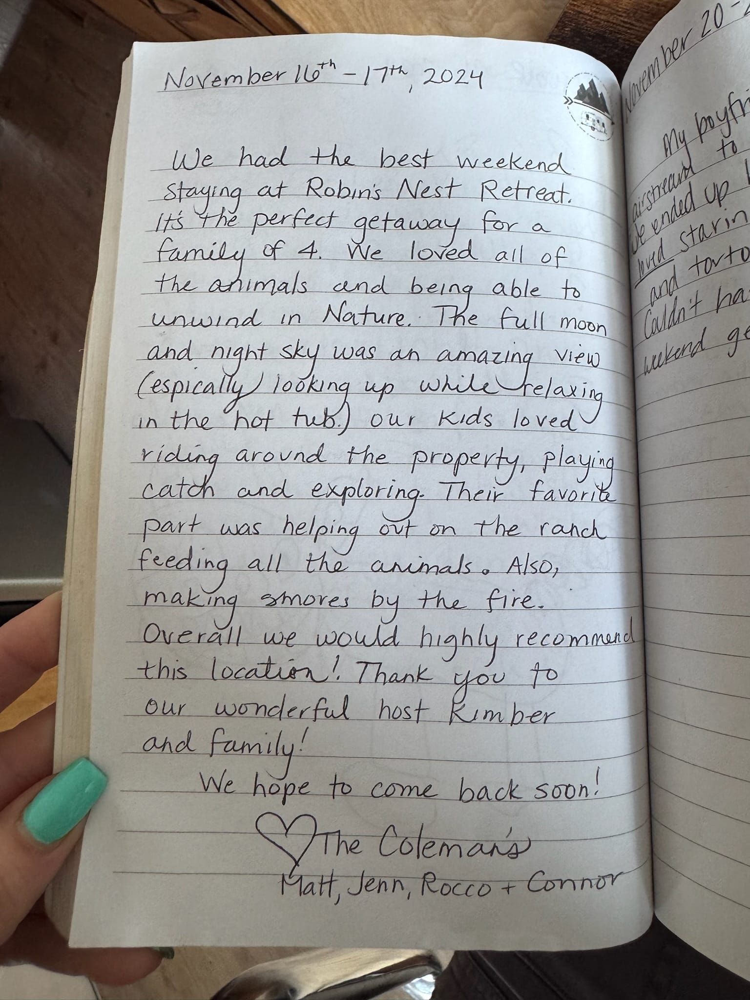 Handwritten guest book page 3638