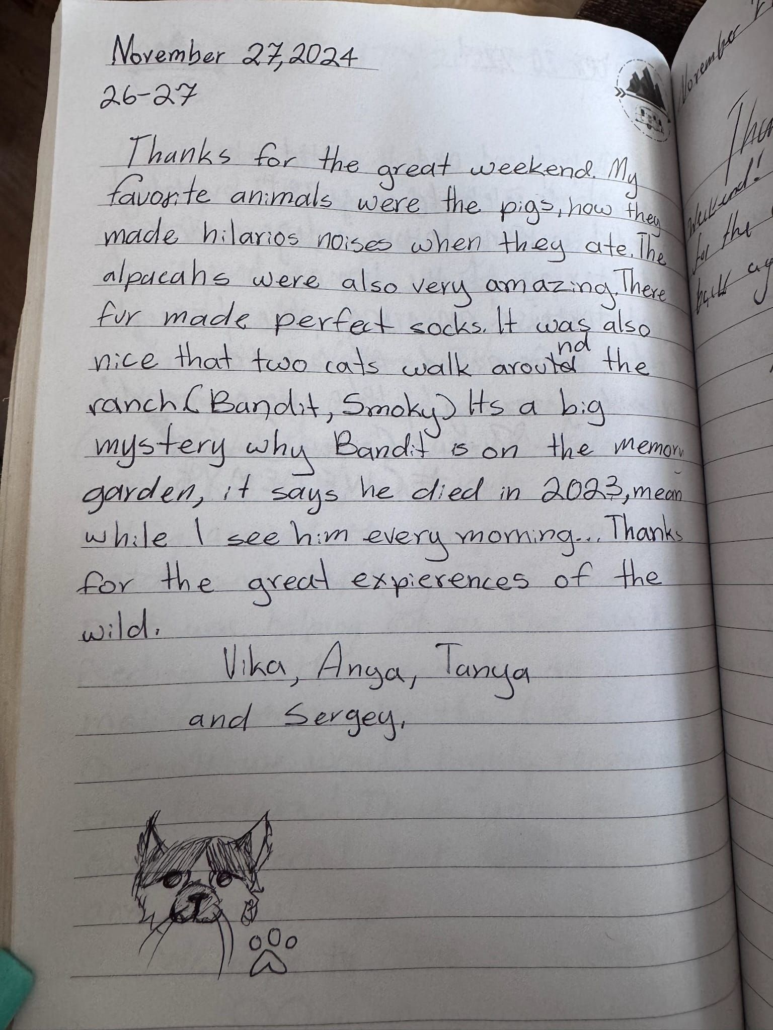 Handwritten guest book page 3640