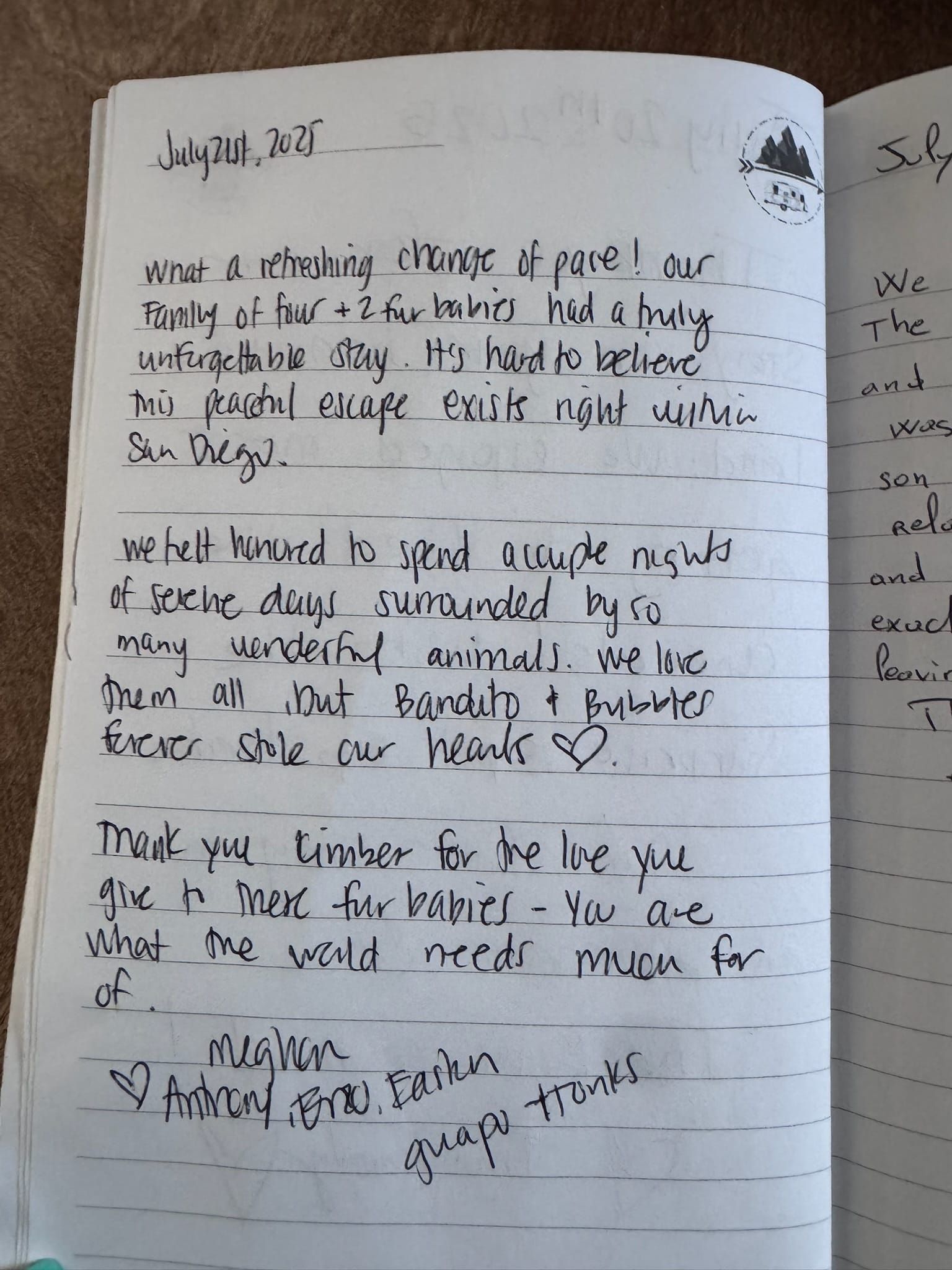 Handwritten guest book page 3655