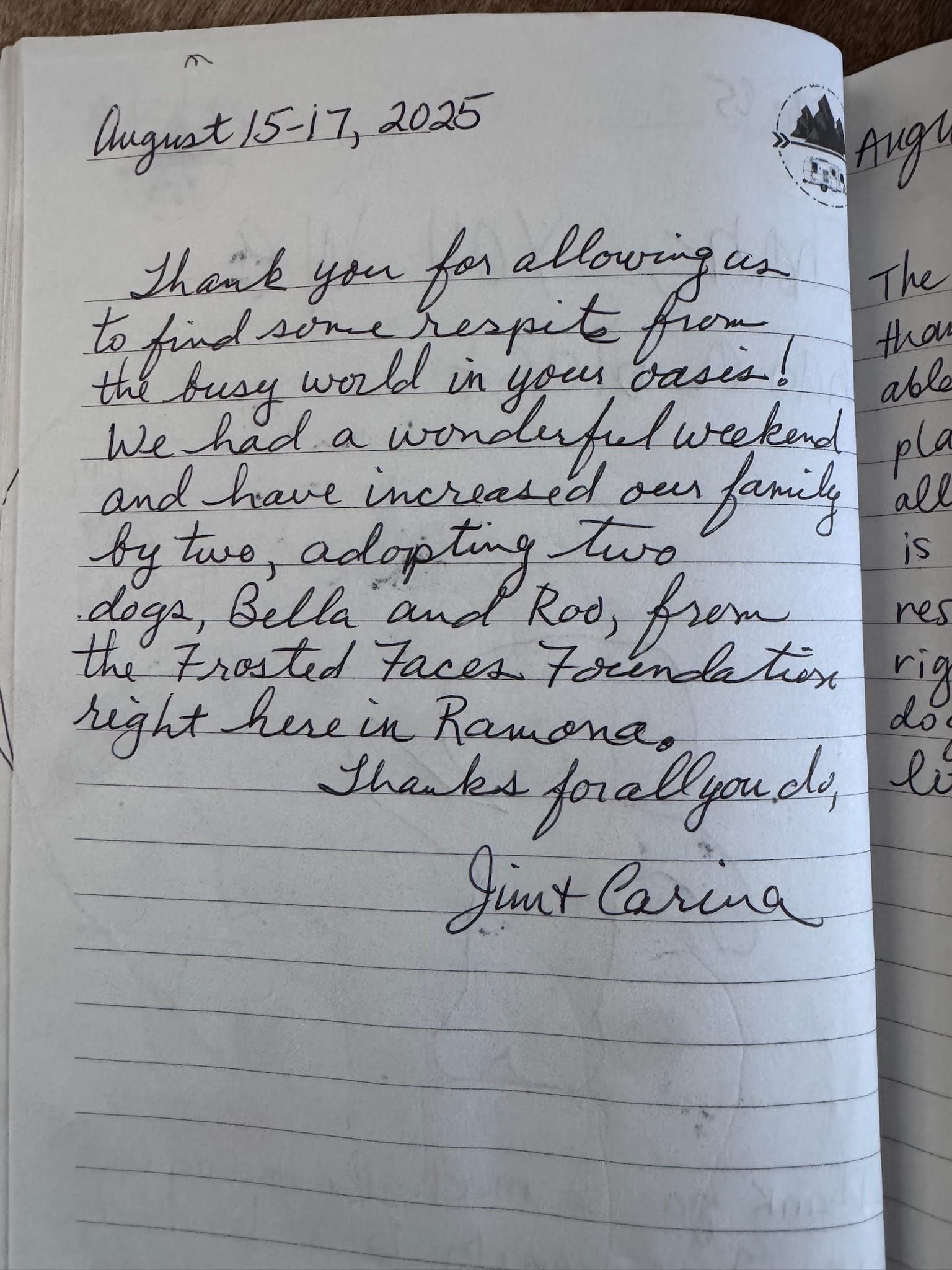 Handwritten guest book page 3658
