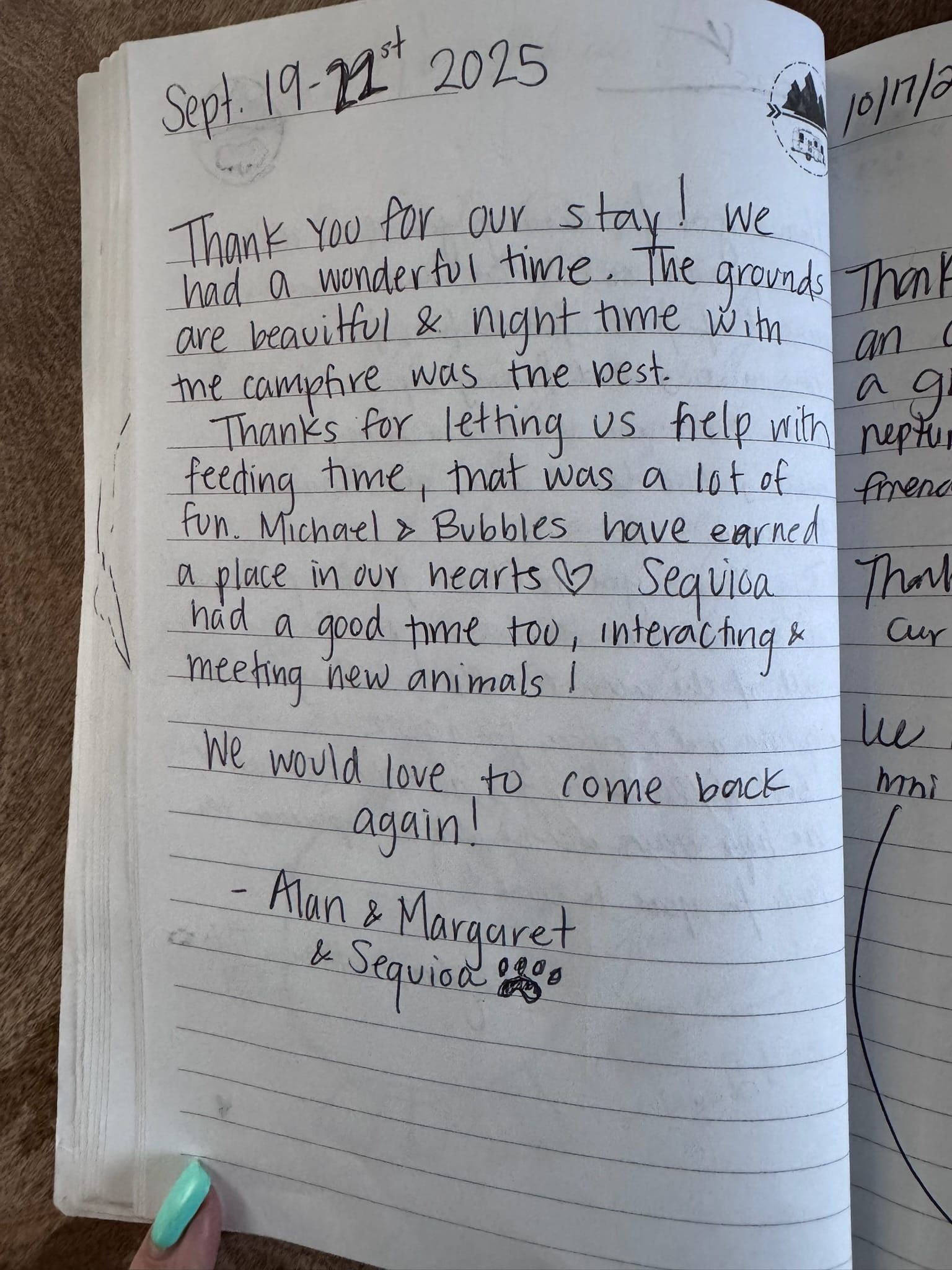 Handwritten guest book page 3663