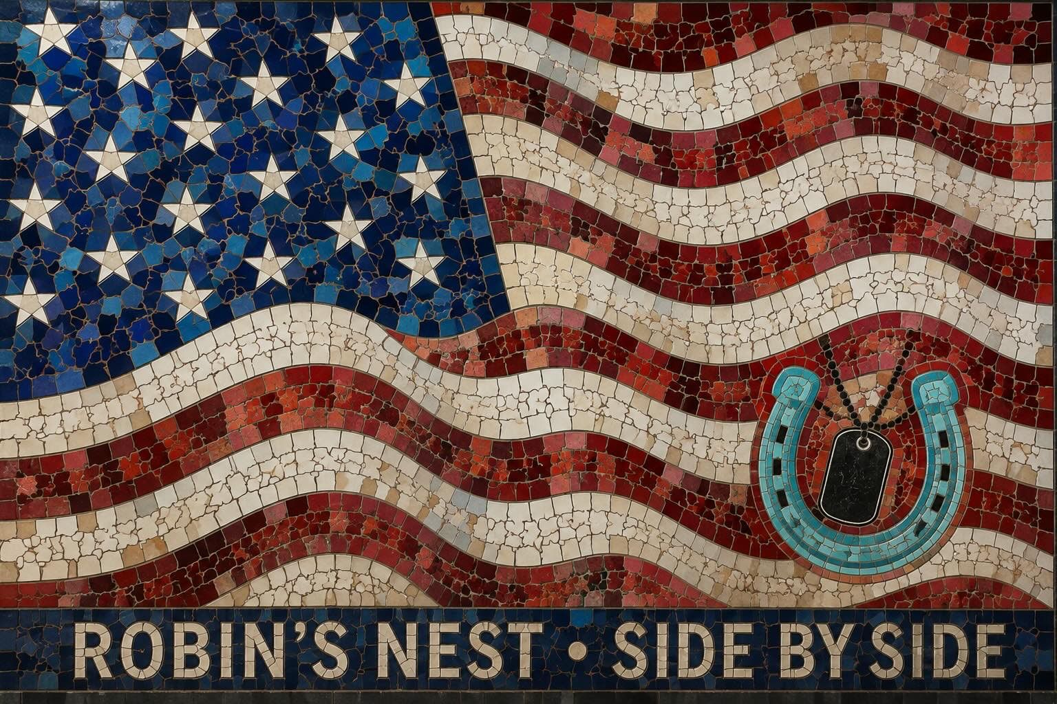 A colorful patriotic mural mosaic.