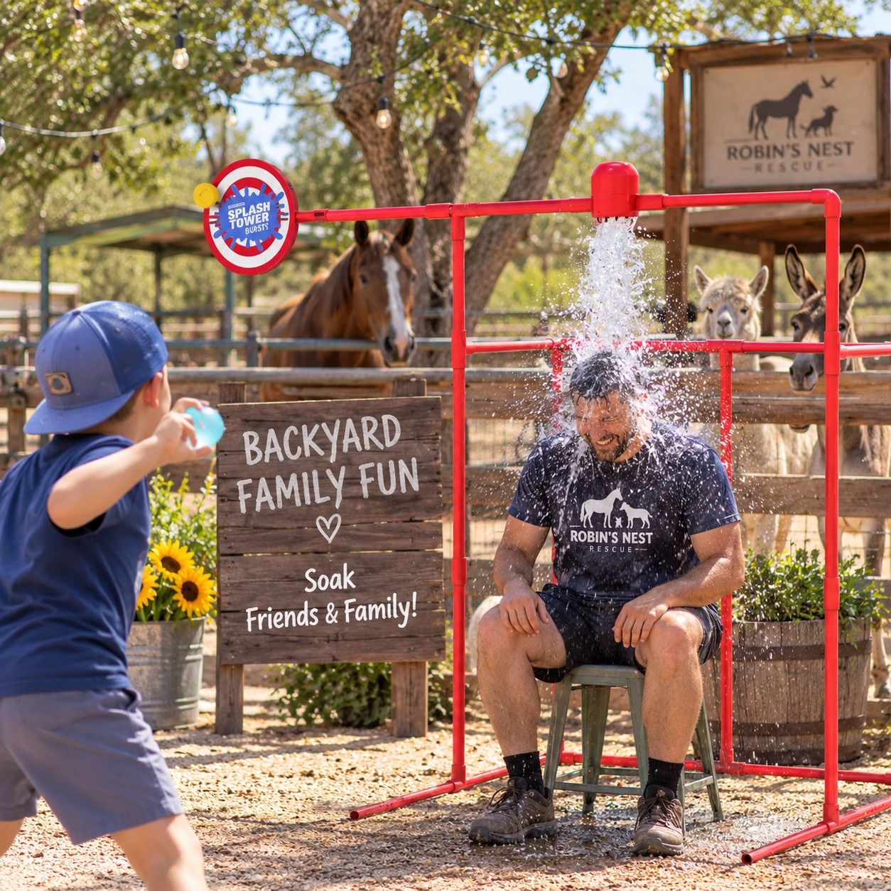 A water balloon dunk tank activity.